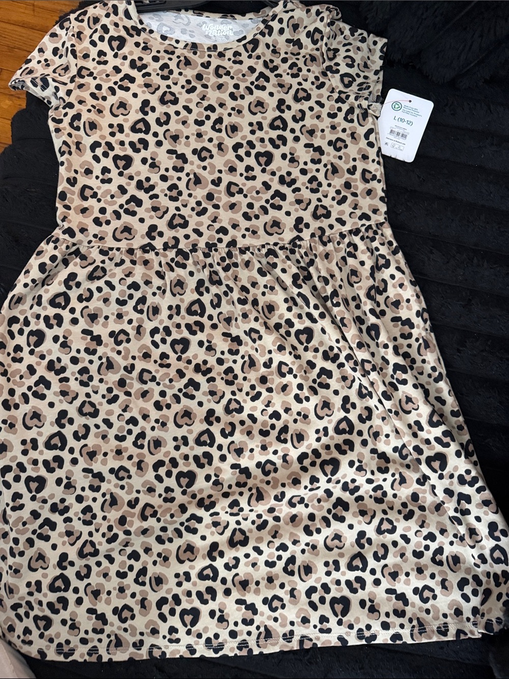 wonder nation Girls' Leopard Print Short Sleeve Dress - Beige/Black